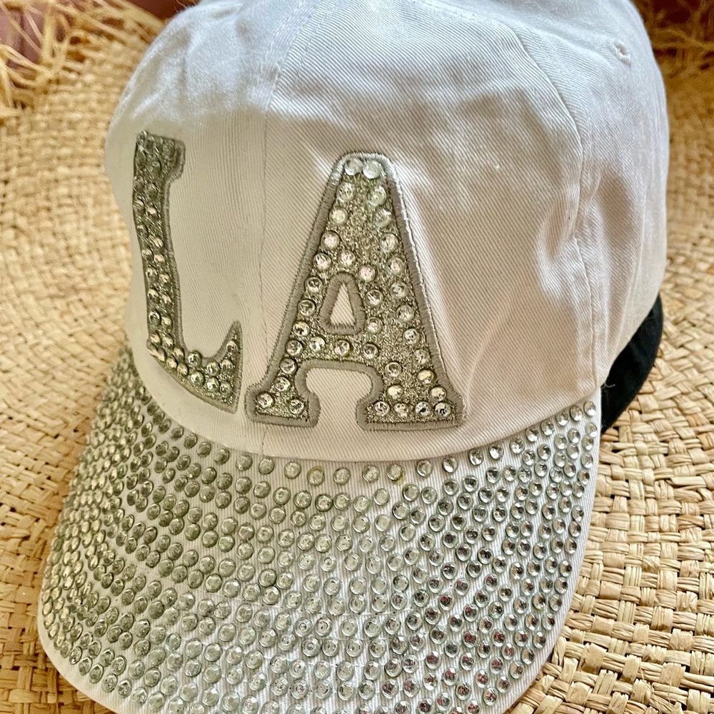 White Bling Rhinestones “LA” Hat Cap